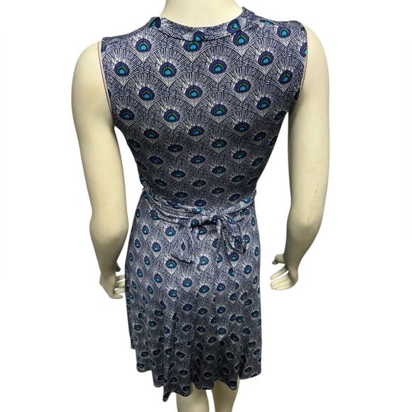 Tory Burch 100% Silk Sleeveless Knee Length Wrap Dress Vneck Peacock feather - Picture 6 of 13